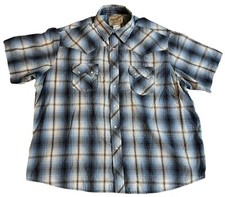 Wrangler Men's 2XL XXL Short Sleeve Western Plaid Shirt Pearl Snap Buttons Blue