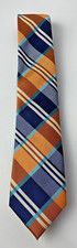 Scott Allan Microfiber Tie Orange Blue Plaid Men Necktie 59 x 3.5 Preppy Teacher