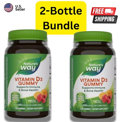 2 Pack - Nature's Way Vitamin D3 Gummies Immune Bone Health Fruit 120ct Ea 9/25
