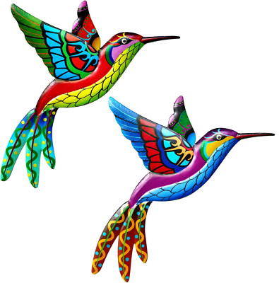2 Kolibri Metall Deko 3D Wanddekoration Vögel Outdoor Garten Wandkunst