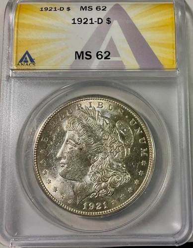 1921 D DENVER MORGAN SILVER DOLLAR ANACS MS62 lustrous blast white coin