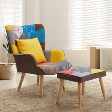 Nordic Leisure Lounge Sofa Accent Chair with Footstool,Pillow, Hign Back Bedroom