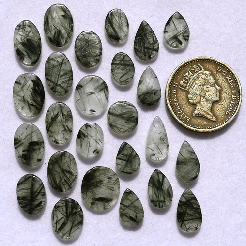 25 Pcs Natural Green Rutile Quartz Hi-Quality 9mm-13.7mm Cabochon Gemstones Lot - Picture 2 of 11