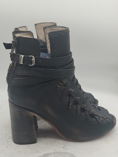 Freebird By Steven Eagle Black Distressed Brown Peep Toe Heeled Bootie Sandal... - Picture 5 of 9