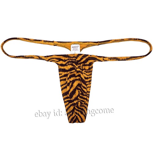 Sous-vêtements pour hommes à rayures tigres micro string pose dos en Tangas mince string - Photo 1 sur 6