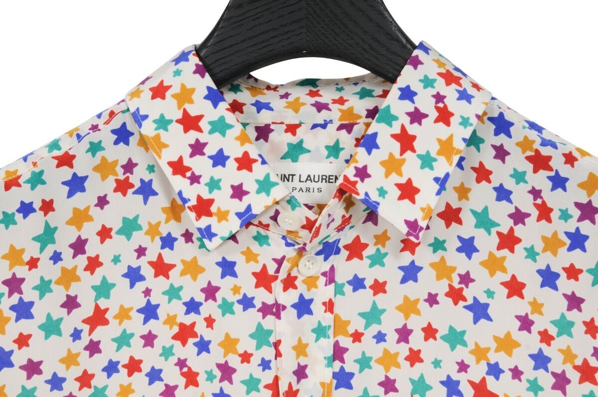 Saint Laurent Button Down Shirt F42 LX Silk Star Print Multi Saint Laurent Button Down Shirt F42 LX Silk Star Print Multi