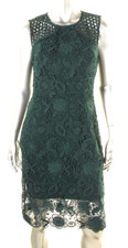 Vera Wang ~ Green Crochet Lace Illusion Shoulders Sheath Party Dress 8 NEW $278