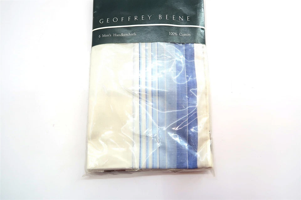 NEW Set of 6 GEOFFREY BEENE Men's Handkerchiefs 100% Cotton in Blue and White  - Image 3 of 4