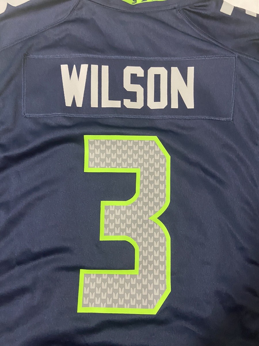 Seattle Seahawks #3 Russell Wilson Nike On Field Game Jersey Size