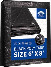 Black Tarp 6X8 Feet, UV Resistant, 8 Mil Multipurpose Medium Duty Waterproof Pol