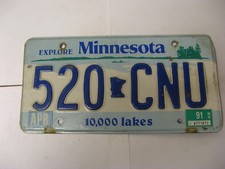 1991 91 Minnesota MN License Plate 520 CNU