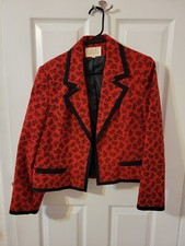 Abe Schrader Red Paisley Faux Suede Open Front Blazer Size 14