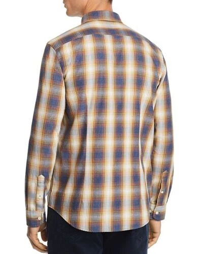 NEW $98 BLOOMINGDALES BROWN DENIM BLUE PLAID BRUSHED FLANNEL BUTTON DOWN SHIRT - Image 2 of 4