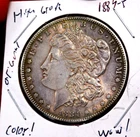 MORGAN SILVER DOLLAR 1884 S AU+++ HIGH GRADE STUNNING ORIGINAL COLORS! WOW COIN