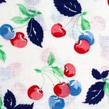 Vintage Feedsack Fabric Novelty Cherries Fruit Red Blue 1940s Old 18x22