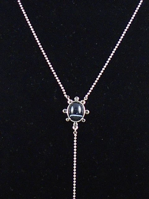 Collar Lucky Brand Cadena Bola Plata Ágata Negra Lariat Y Gota JWEL4214 $35 Foto 3 de 3