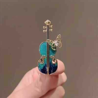 Fashion Delicate Lovely Musical Butterfly Guitar Brooch Men Shiny Zircon Hot New
