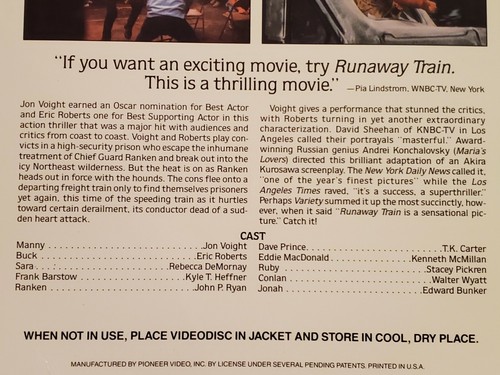 Laserdisc Movie - Runaway Train - Jon Voight - TWO DISCS. Used, excellent cond - Picture 9 of 10