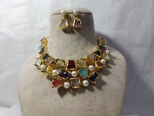 Natural Multi Necklace Pearls With Multi Natural Gemstone Earring long set..