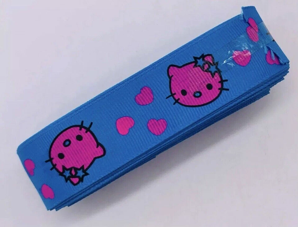 5 Yards 1" Hello Kitty Grosgrain Ribbon Pink Blue for Bows Sewing Crafts Printed - Image 3 of 3