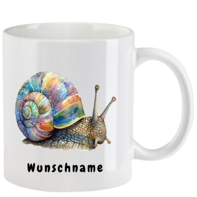 Tasse mit Schnecke aquarell   - mit oder ohne Wunschname - 10 Motive