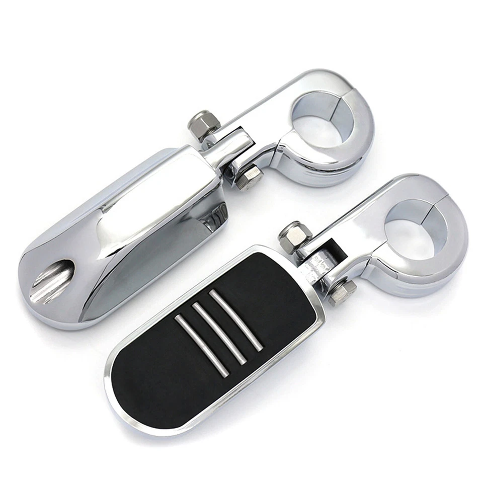 Clavijas cromadas 1-1/4" barra de choque de carretera estriberas para Harley Road King Street Glide Foto 4 de 4