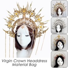 Women Baroque Cross Goddess Crown Tiara Exaggerated Catwalk DIY Headpiece