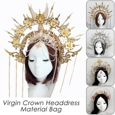 Women Baroque Cross Goddess Crown Tiara Exaggerated Catwalk DIY Headpiece