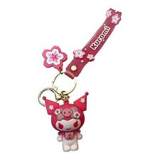 Hello Kitty Villain KUROMI WRISTBAND KEYCHAIN Key Ring Clip Bag Fob Flower Charm