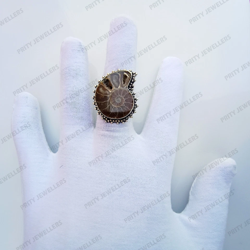 Natural Ammonite Fossil Ring, Handmade 925 Sterling Silver Ring, All Sizes - Image 3 of 4