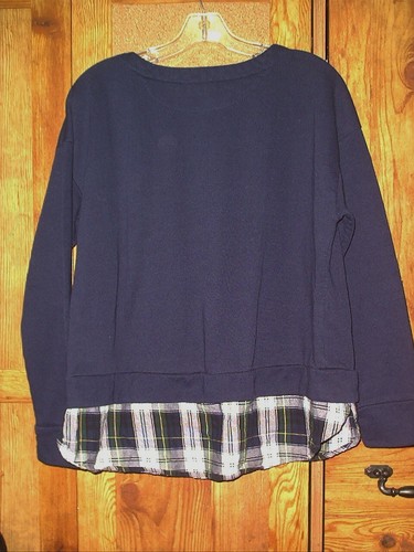 IZOD Women's Navy Tie-Front 2-Fer Sweatshirt Flannel Plaid Hi-Lo Hem size Large - Picture 5 of 7