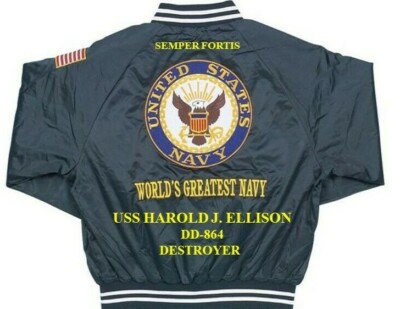 USS HAROLD J. ELLISON  DD-864 DESTROYER NAVY EMBROIDERED SATIN JACKET(BACK ONLY)