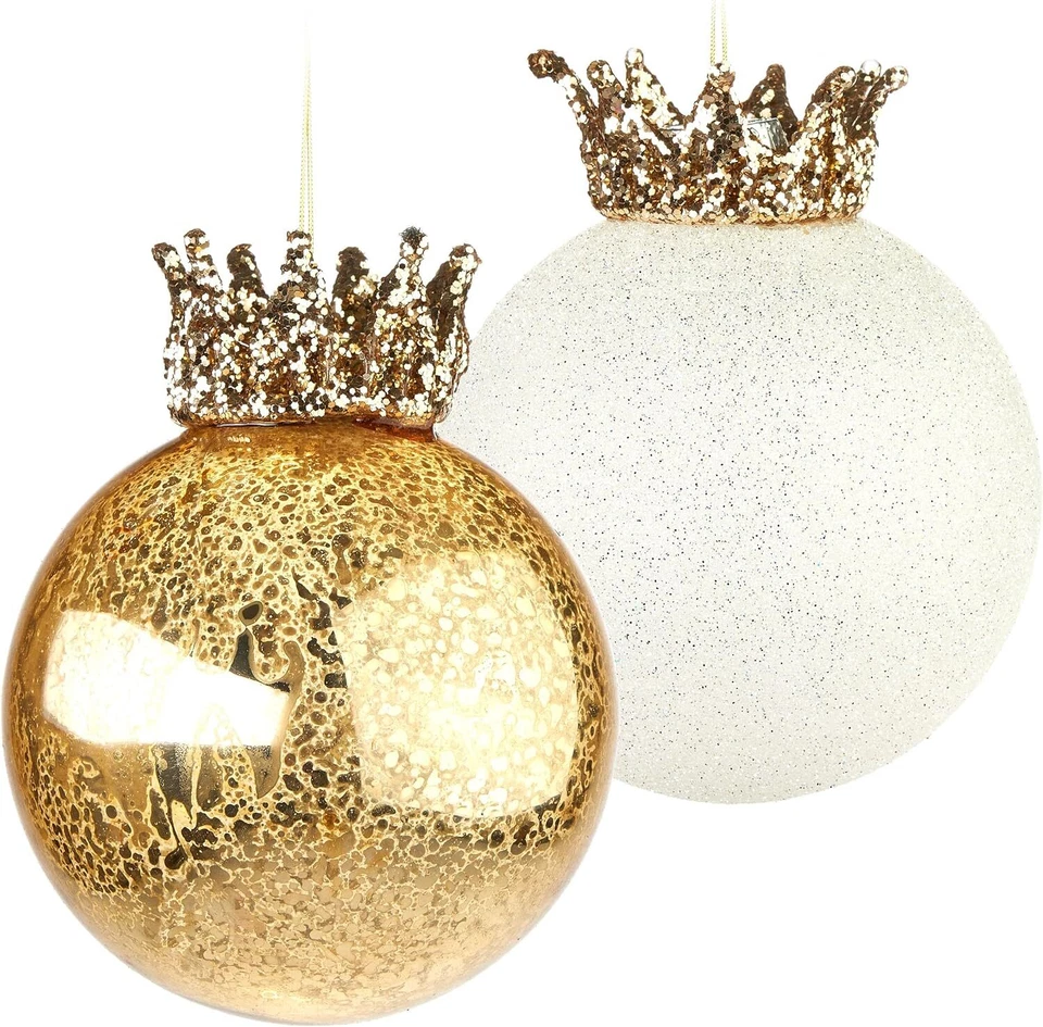 King & Queen 2er Pack Weihnachtskugel Glaskugel 10cm Krone Weihnachten Deko Paar - Bild 2 von 4