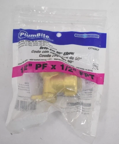 Jones Stephens PlumBite Drop Ear 90° Elbow 1/2" FPT Push On C77436LF Genuine OEM - Picture 1 of 6