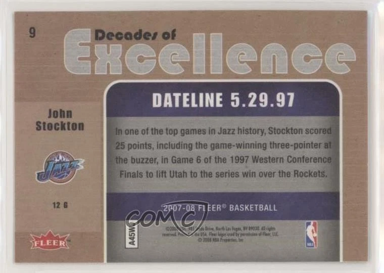 2007-08 Fleer Decades of Excellence John Stockton #9 HOF - Image 2 of 2