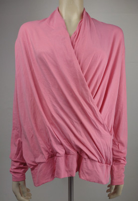 Coolibar pink pink V-Neck faux wrap Long Sleeve tee shirt top ladies Large