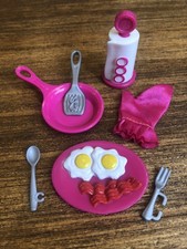 Barbie Casa de Muñecas Cocina Diorama Muñeca Desayuno Comida Huevos Tocino Plato Tela Mit