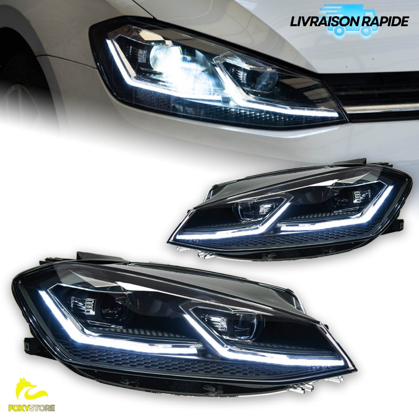 Blocs optiques avant LED de remplacement pour Volkswagen Golf 7.5 système 12V 70W