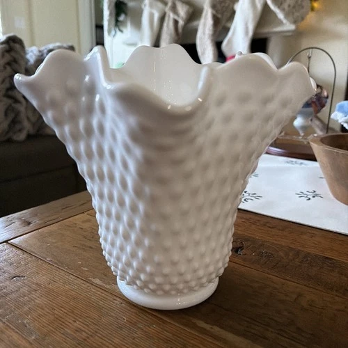 Fenton Hobnail Milk Glass Footed Handkerchief Compote Rare