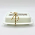 VTG PYREX Woodland Milk Glass Butter Dish W/Lid - White Brown Floral 72-B MCM ✨