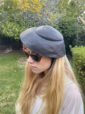 True Vintage 50  s Tilt Chinstrap Straw Hat Black Saucer