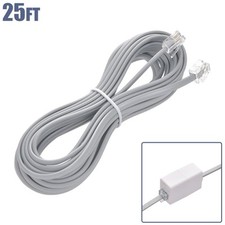 25FT RJ11 6P4C 28AWG Straight Telephone Phone Line Extension Cord Cable For Data