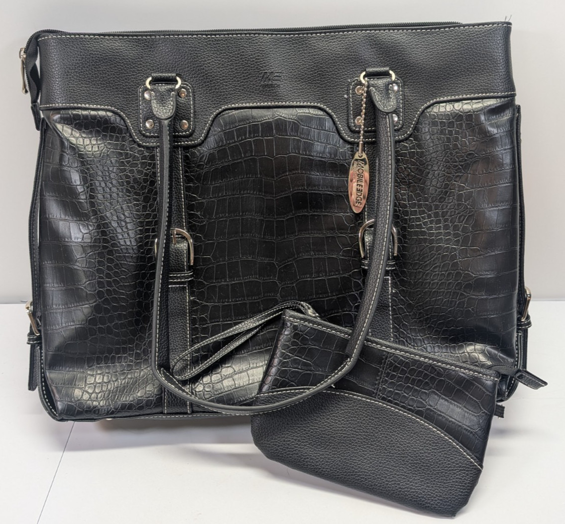 Mobile Edge Laptop Bag Faux Croc Black Business Tote + Pouch