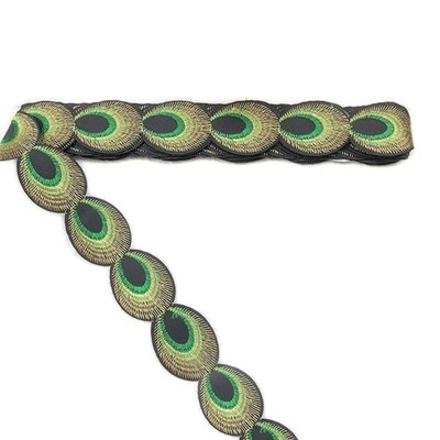 4,9 Yard Pfauenfeder Stickerei Muster Spitzenband Ethno-Stil Bügelbild Patch