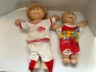 Vintage Lot Of 2 Cabbage Patch Kids Dolls  Mixed Outfits Yarn 1980s MLB Reds