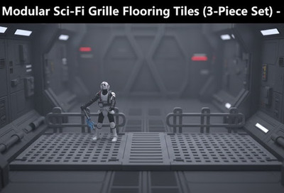 1:18 Modular Sci-Fi Grille Flooring Tiles (3-Piece Set) - 1:18 Scale Diorama 4''