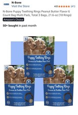 N-Bone Puppy Teething Rings Peanut Butter Flavor 6 Rings/Bag 3 Bags Total