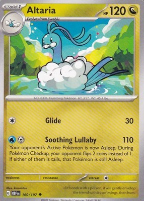 Altaria 160/197 Uncommon Obsidian Flames Pokemon Near Mint