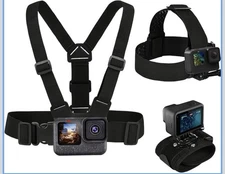 3 in 1 Accessories Set, Chest Mount Harness, Head Strap, 360° Wrist Strap