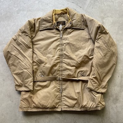 Vintage Eddie Bauer Goose Down Jacket USA Tan Belted Puffer XL 70s 80s Quilt